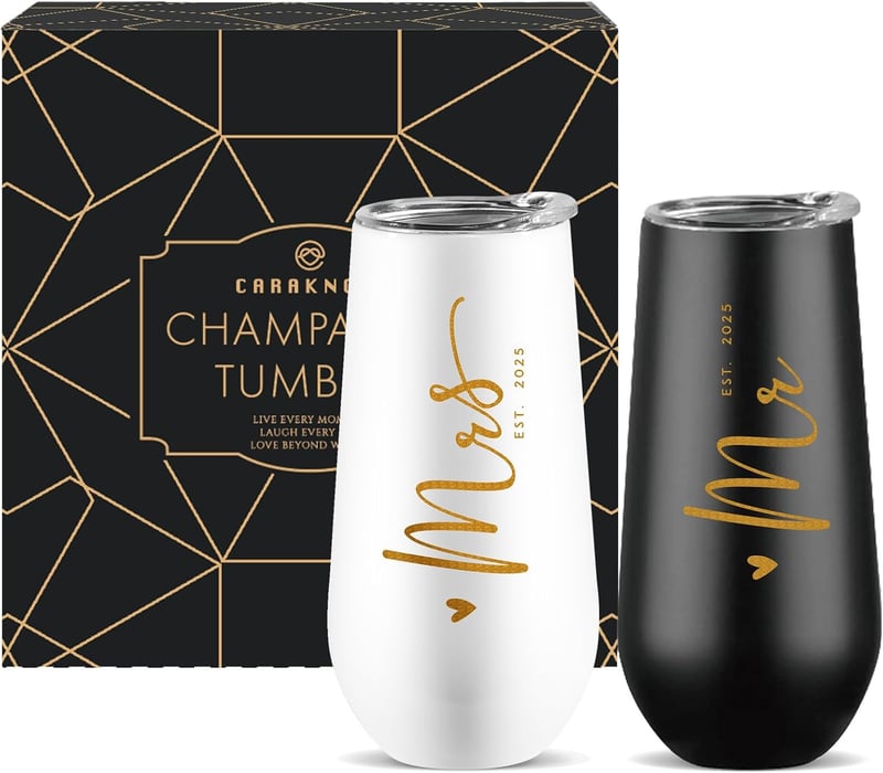 2025 Wedding Gifts: Mr and Mrs Champagne Flutes Set, 10 oz