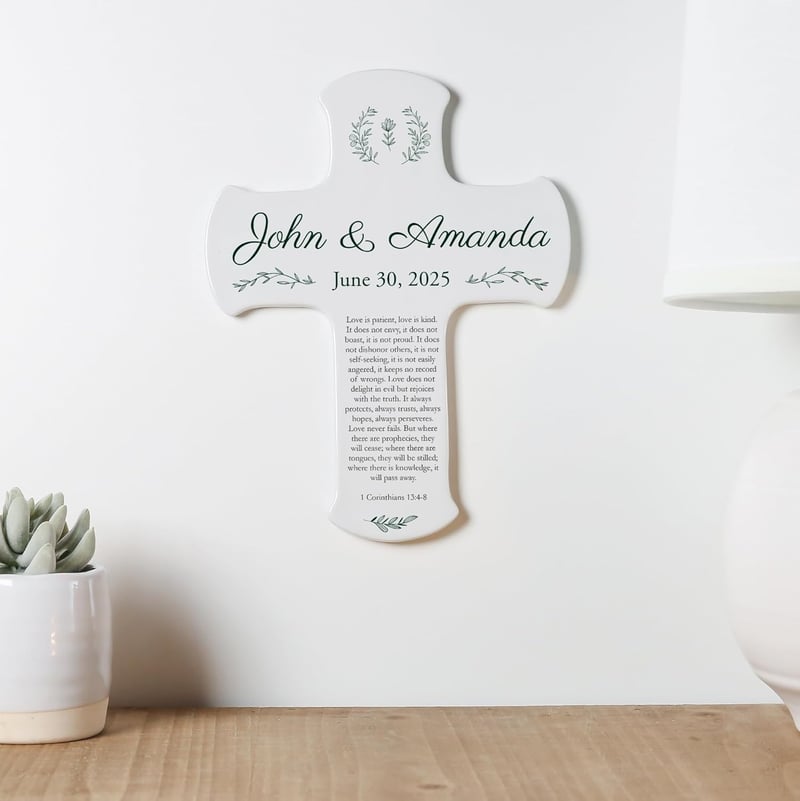 Personalized 9-Inch Porcelain Wedding Cross for Couples