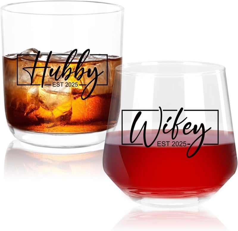 EST 2025 Wedding Glass Sets for Couples - Mr & Mrs Gifts