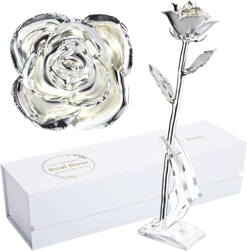 25th Anniversary Silver-Dipped Rose with Stand