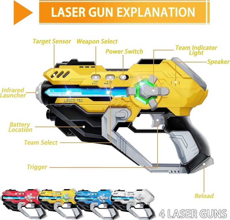 Laser Tag Set of 4 with LED Score Display for Teens and Families
