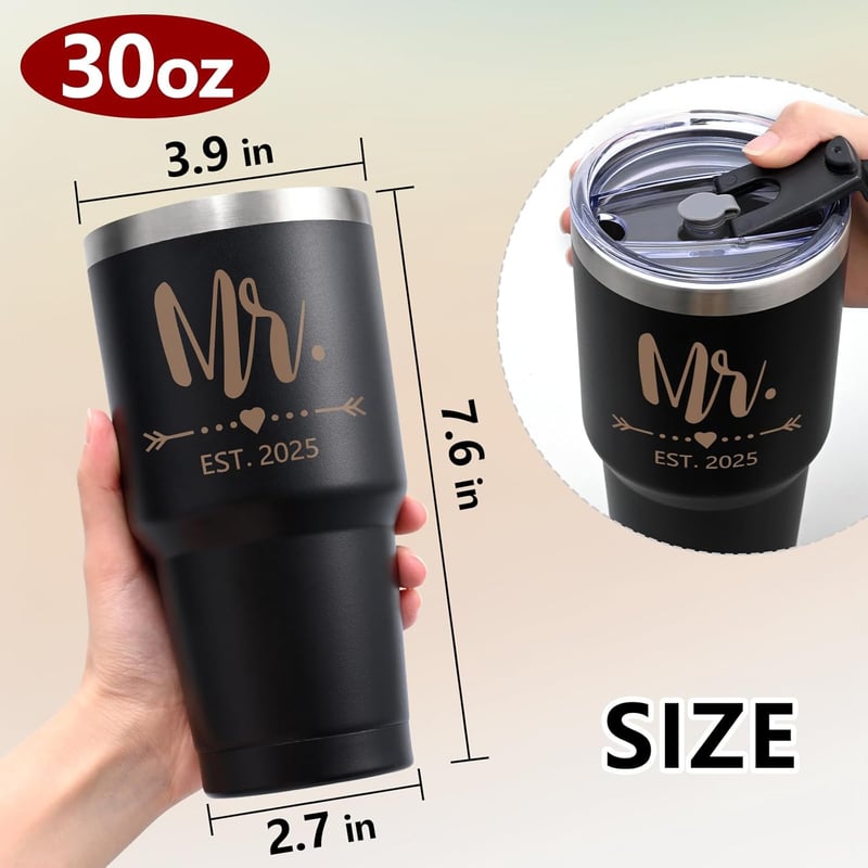 Wedding Gifts: Mr & Mrs EST 2025 Stainless Steel Tumbler Set