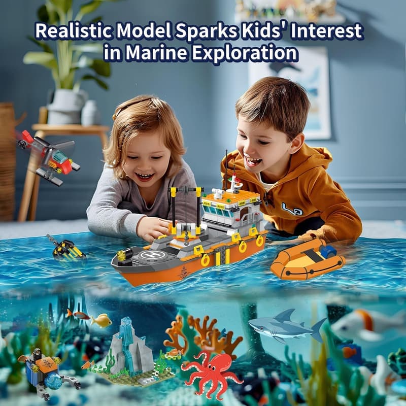 Ocean Explorer Ship Building Set with LED Lights - Birthday Gift for Kids