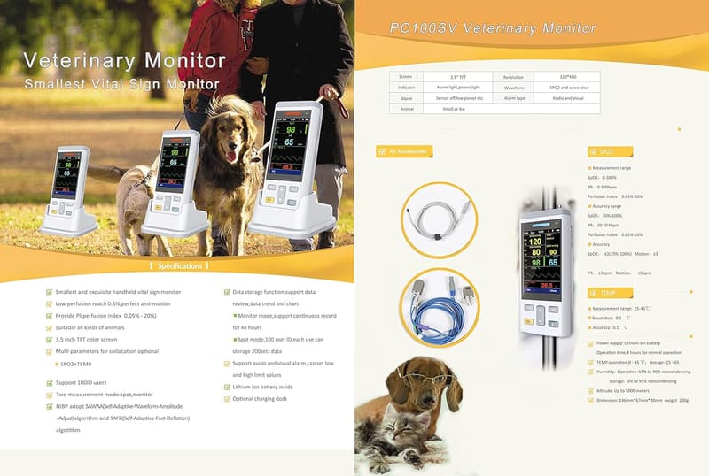 Veterinary Handheld Vital Sign Monitor (SPO2 + Temperature)