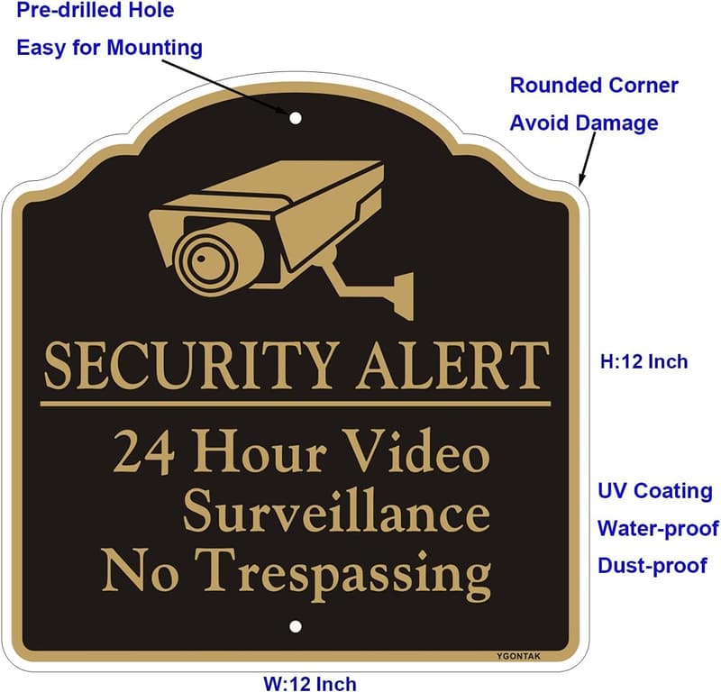 24-Hour Video Surveillance No Trespassing Sign - 12x12 Reflective Aluminum