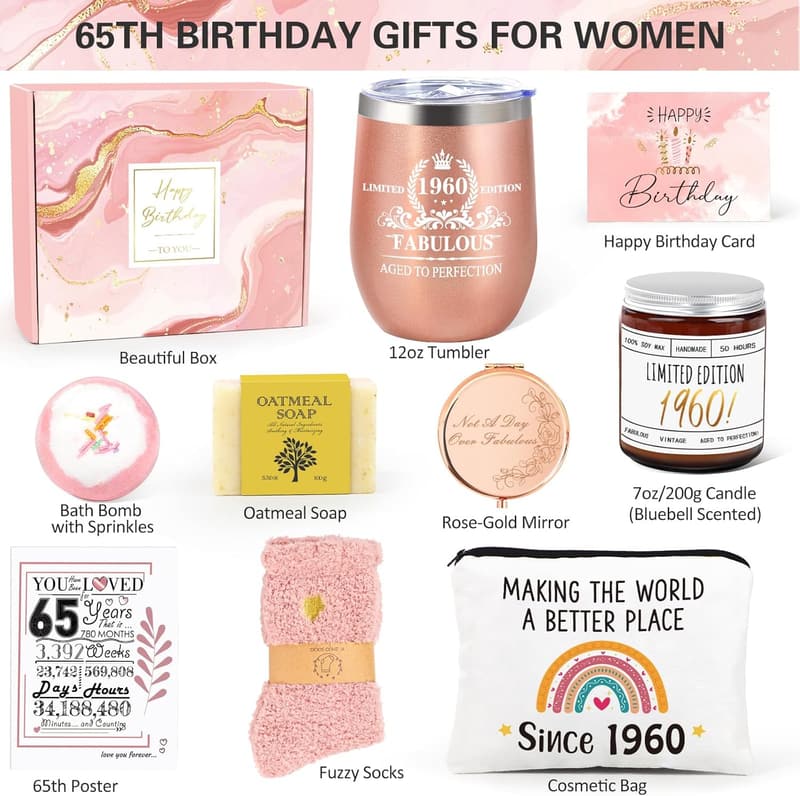 65th Birthday Gift Basket for Women – Vintage 1960 Theme