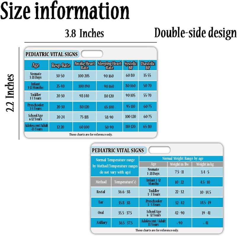 Pediatric Vital Signs Badge Cards - 3 Pack, Compact Size