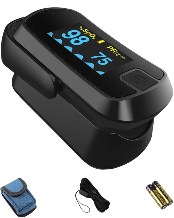 Portable Black OLED Finger Pulse Oximeter with Batteries