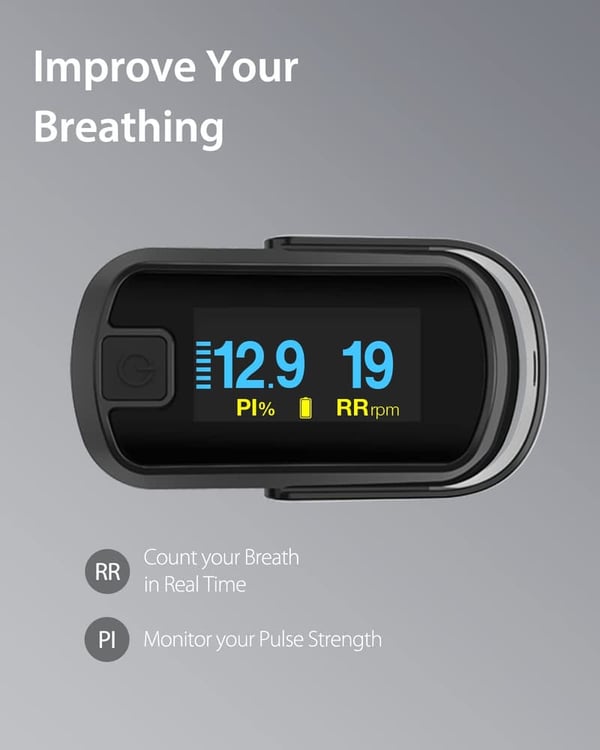 Portable Black OLED Finger Pulse Oximeter with Batteries