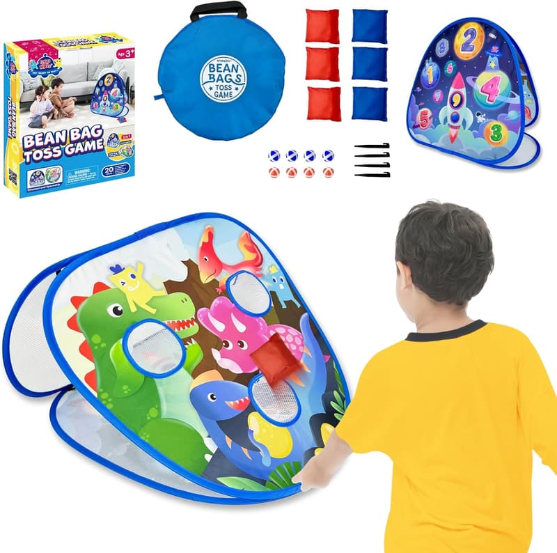 Dinosaur & Spaceship 2-in-1 Bean Bag Toss Game for Toddlers