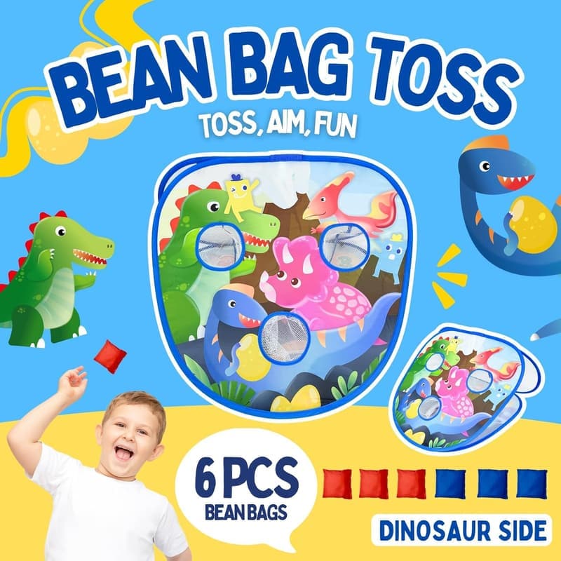 Dinosaur & Spaceship 2-in-1 Bean Bag Toss Game for Toddlers