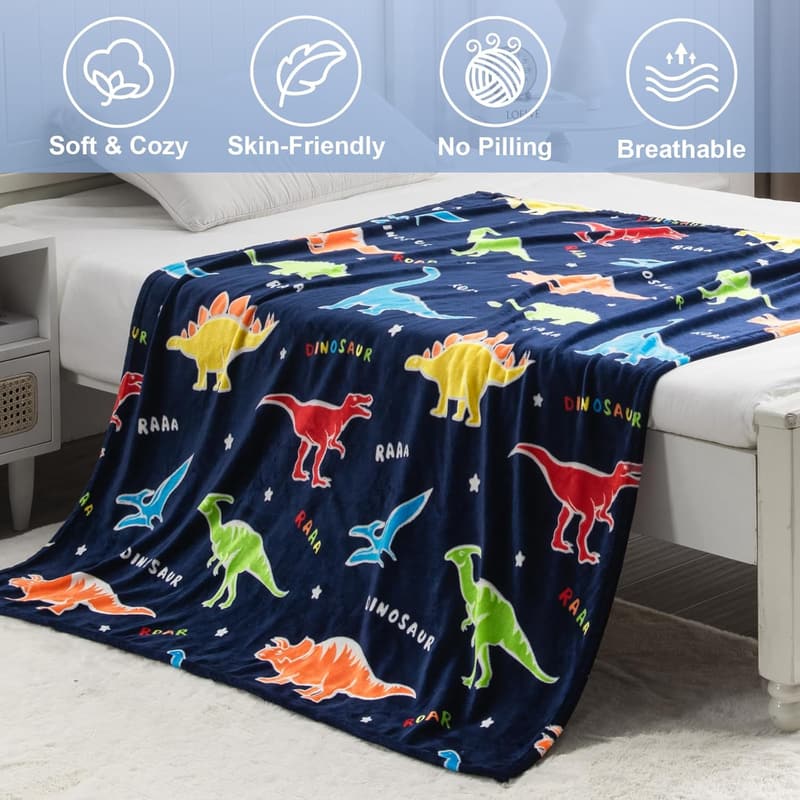 Glow-in-the-Dark Dinosaur Blanket for Kids - Soft Throw 50