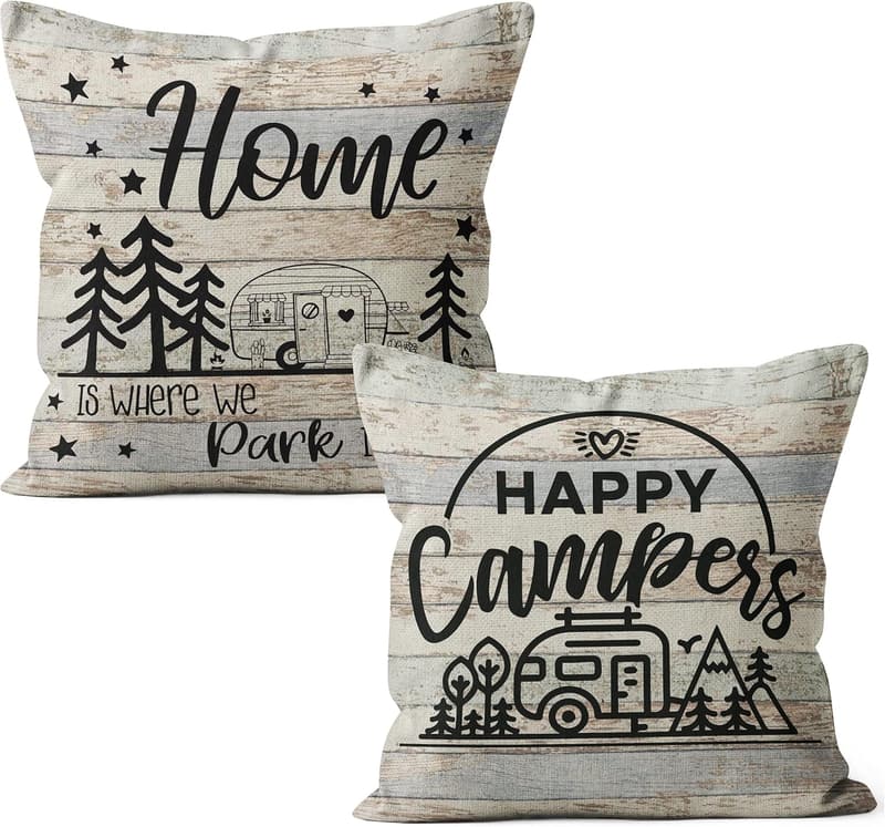 Happy Camper Pillow Covers - 18x18 RV Decor Gifts