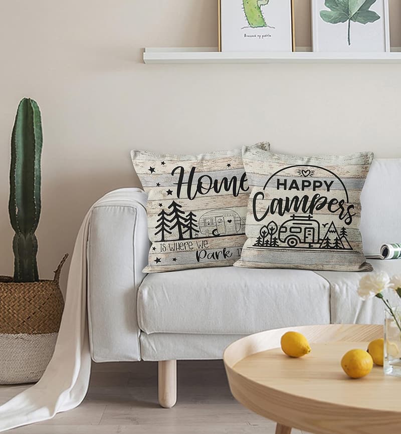 Happy Camper Pillow Covers - 18x18 RV Decor Gifts