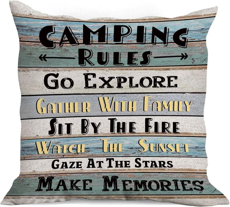 Funny Camping Rules Vintage Pillow Cover for Home & RV Decor