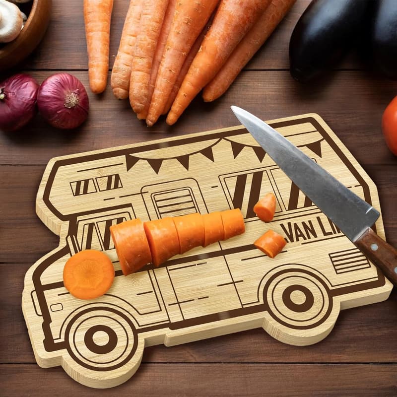 Bamboo RV Cutting Board - Happy Camper Gift for Any Occasion