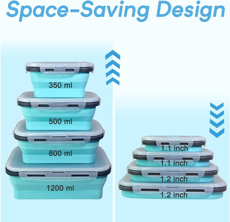 Collapsible Silicone Food Storage Containers - 4 Pack, Leakproof