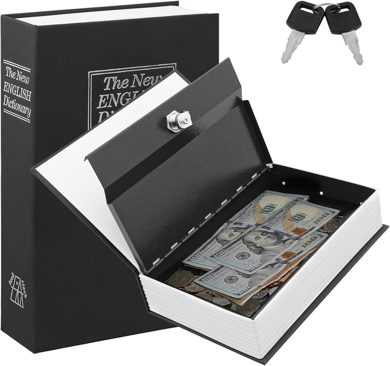 Black Metal Diversion Book Safe with Key Lock