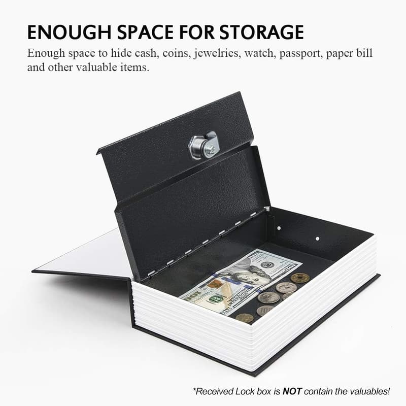 Black Metal Diversion Book Safe with Key Lock