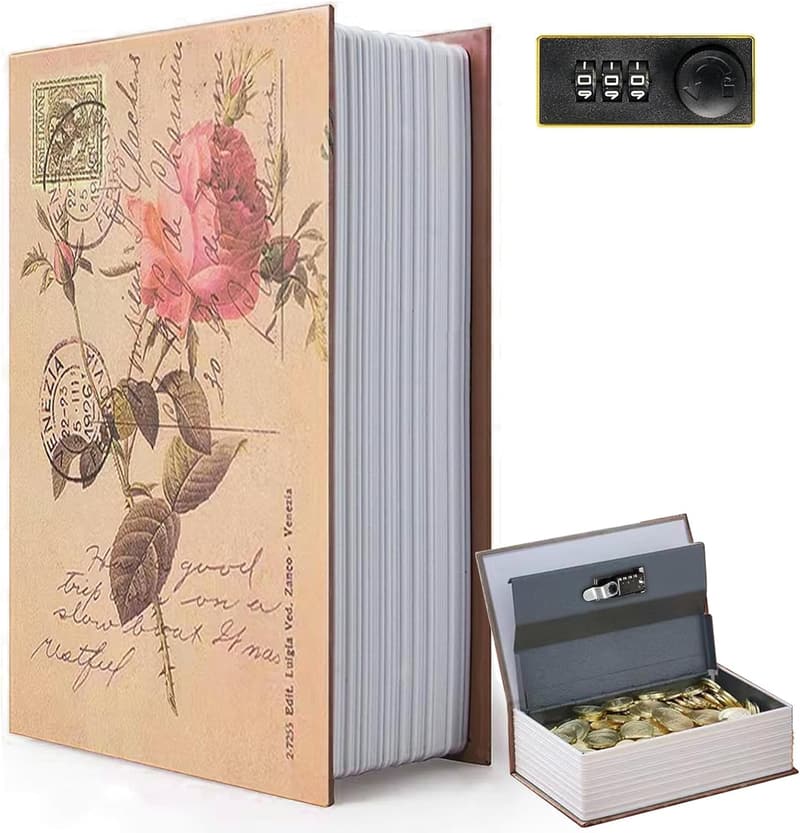 Vintage Faux Book Safe with Combination Lock for Home Office