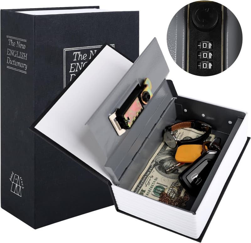 Combination Lock Diversion Book Safe - Black Metal Hiding Box