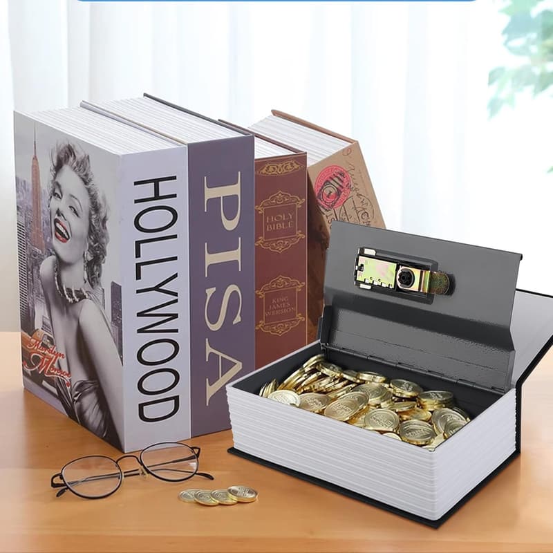 Combination Lock Diversion Book Safe - Black Metal Hiding Box