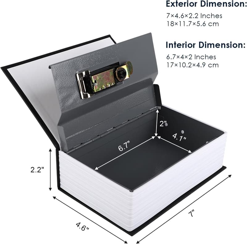 Combination Lock Diversion Book Safe - Black Metal Hiding Box
