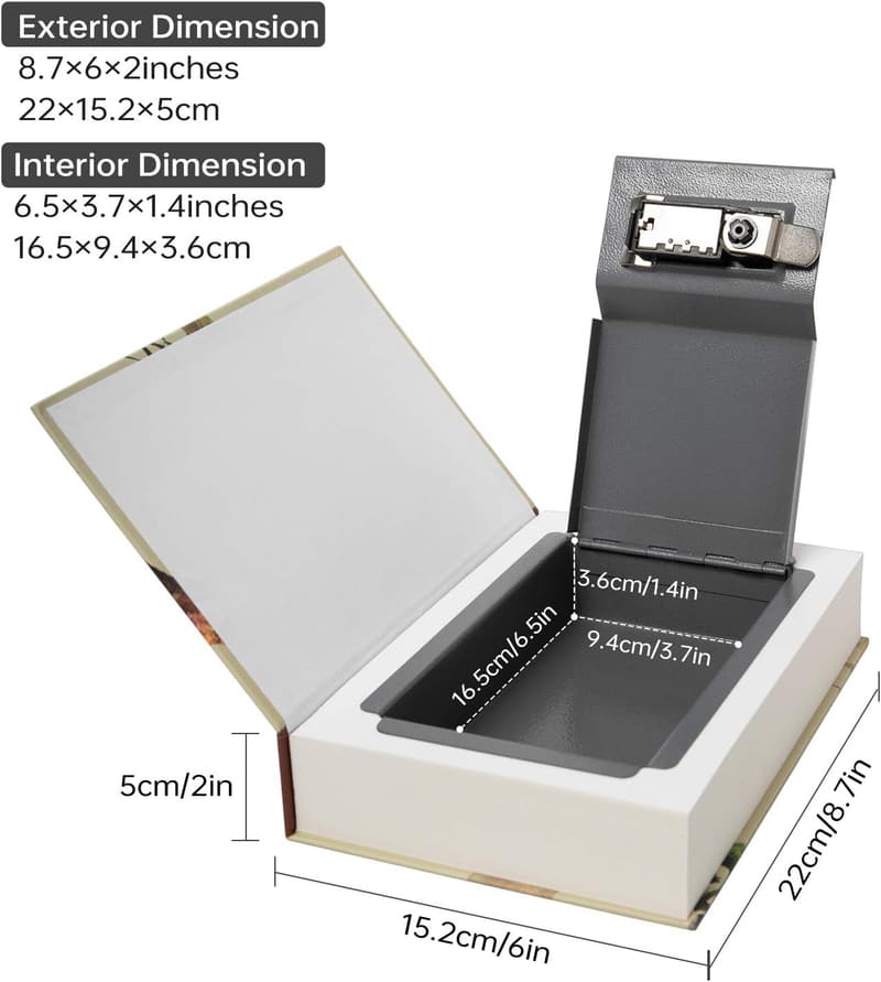 Hollow Book Safe with Hidden Compartment & Combination Lock