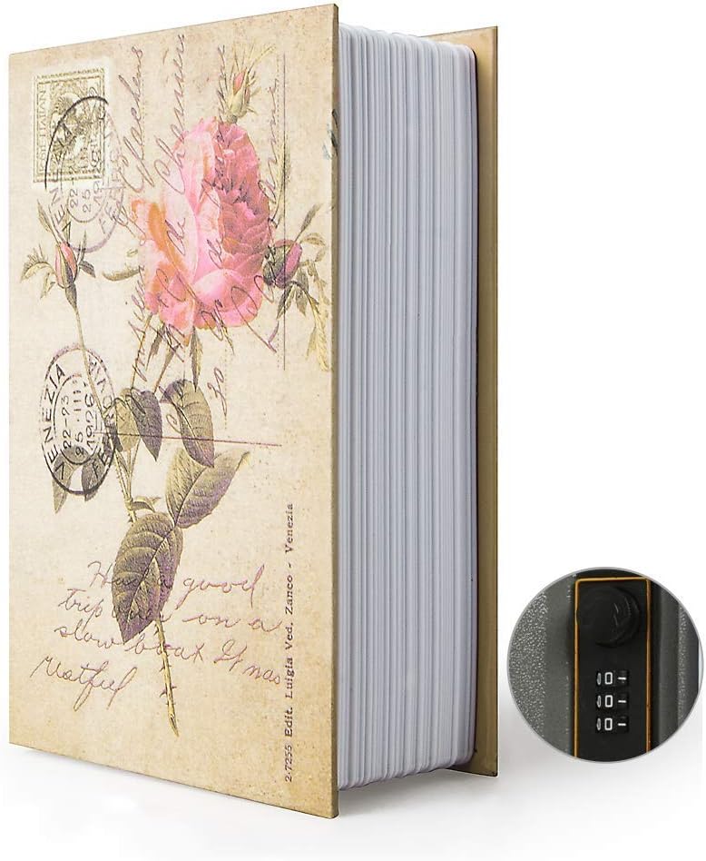 Hidden Book Safe with Combination Lock - Rose Design