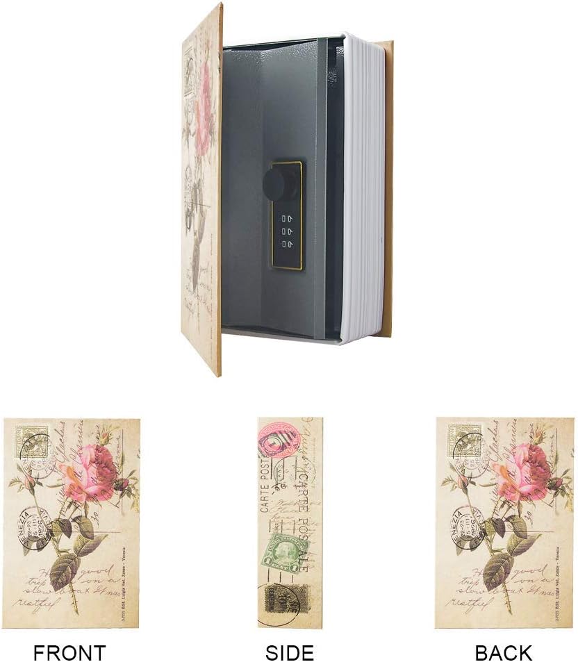 Hidden Book Safe with Combination Lock - Rose Design