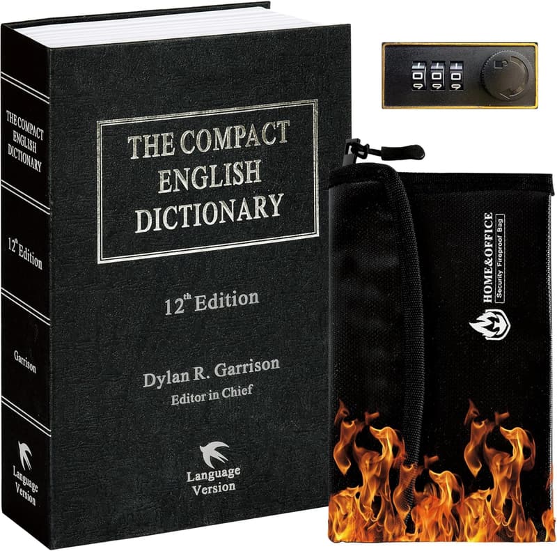 Fireproof Money Bag with Combination Lock & Hidden Book Safe