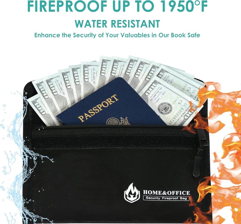 Fireproof Money Bag with Combination Lock & Hidden Book Safe