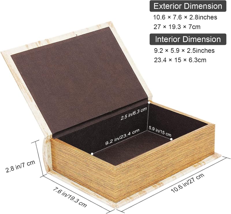 Faux Wood Decorative Book Box with Magnetic Cover Storage
