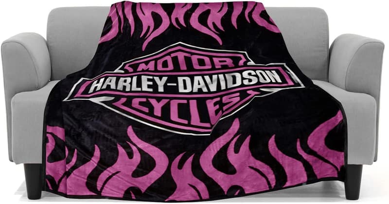 Harley Davidson Pink Reversible Flannel Throw Blanket