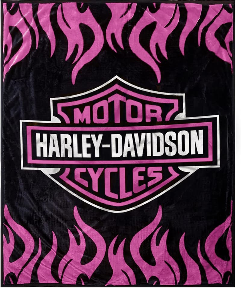 Harley Davidson Pink Reversible Flannel Throw Blanket
