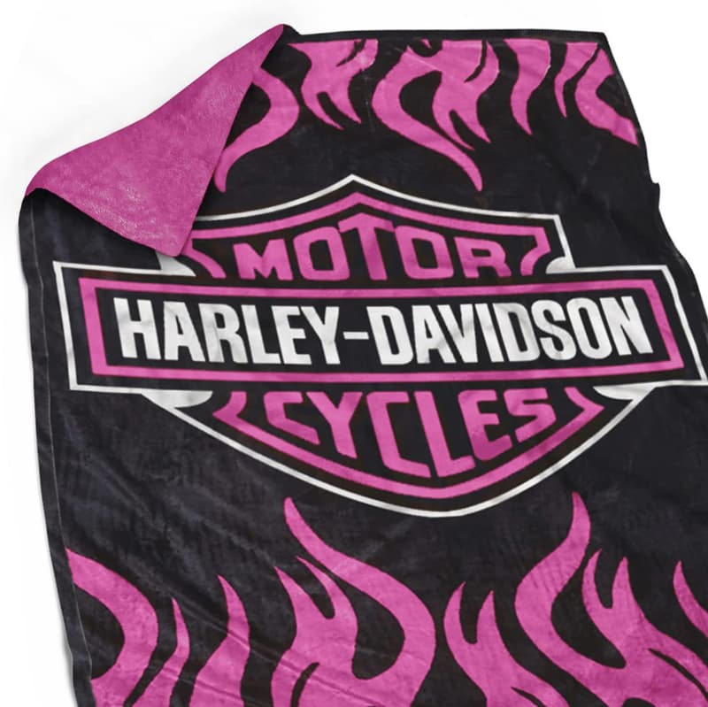 Harley Davidson Pink Reversible Flannel Throw Blanket