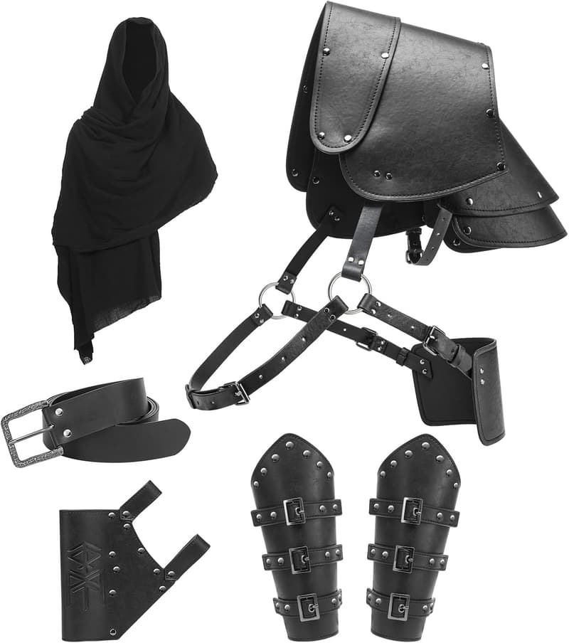 Medieval Costume Set for Men with Armor, Belt & Bracers
