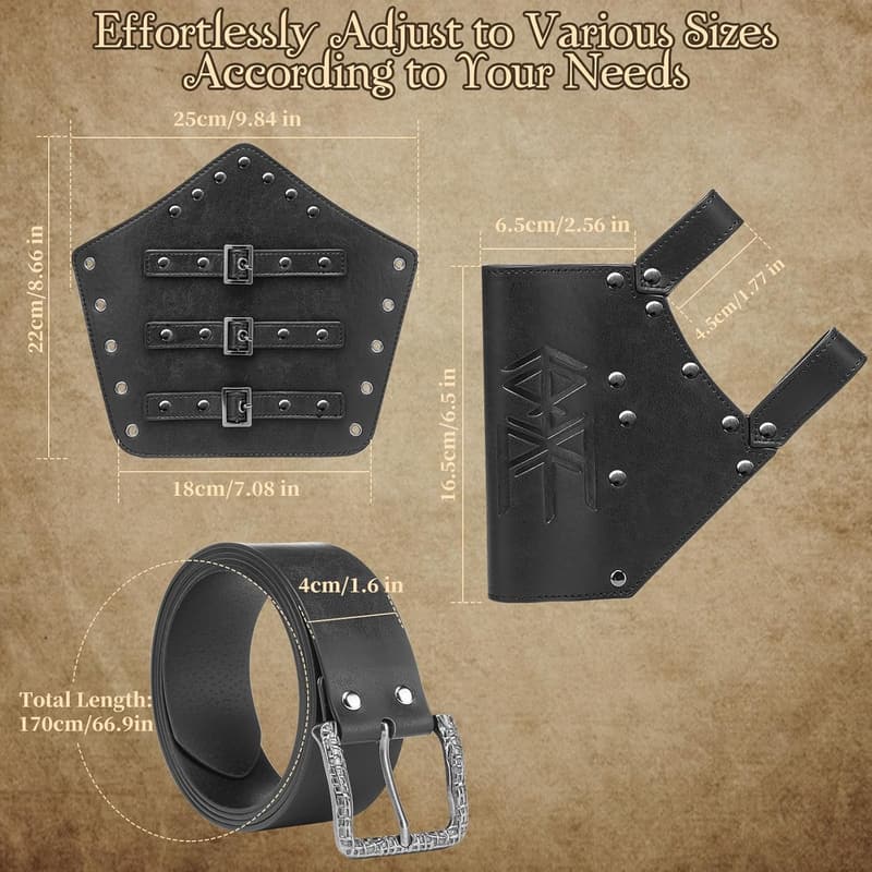 Medieval Costume Set for Men with Armor, Belt & Bracers