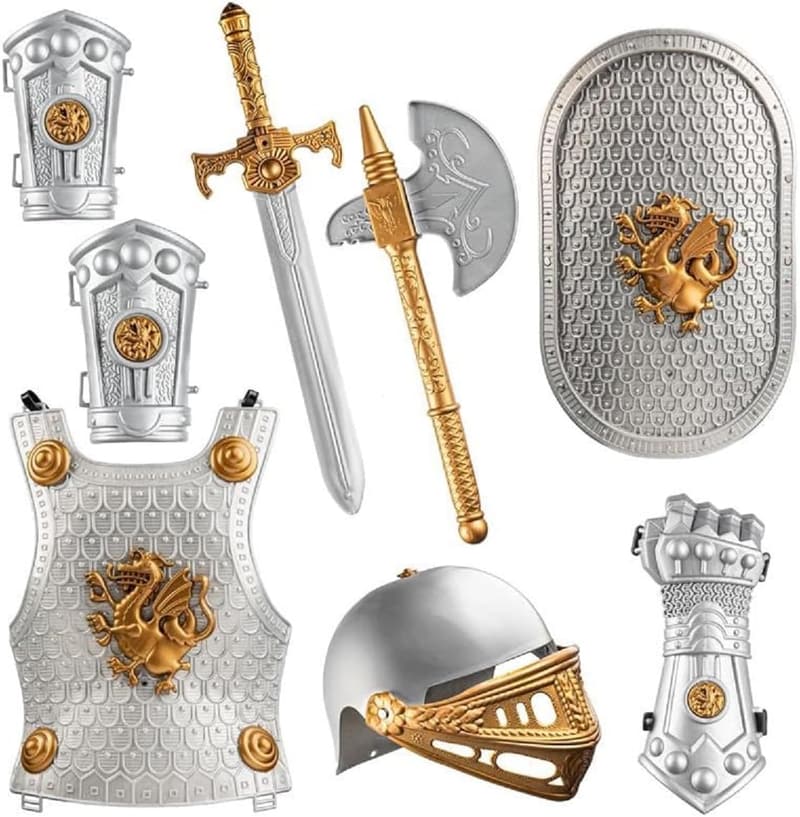 Kids Knight Armor Costume Set with Shield, Helmet, Sword – Ages 3-10