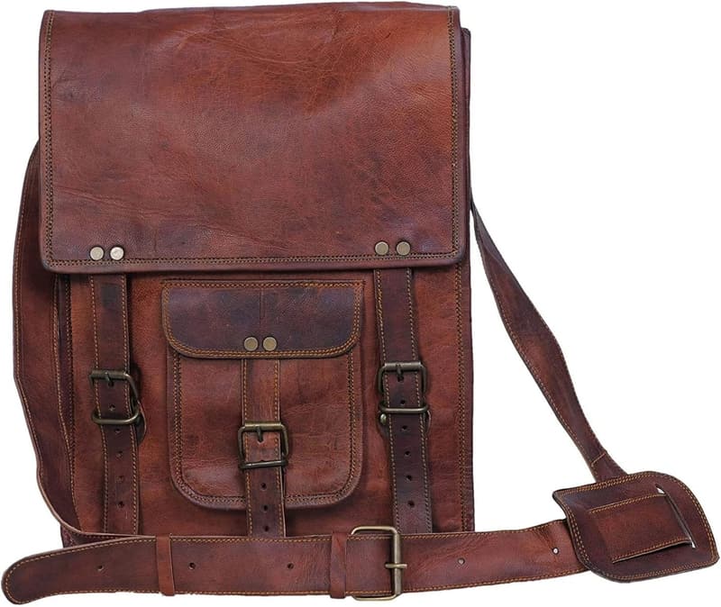 Brown Leather Crossbody Tablet Bag for Men and Women