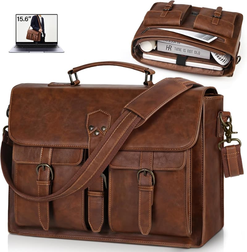 Vintage Leather Messenger Bag for Men - Waterproof Laptop Briefcase