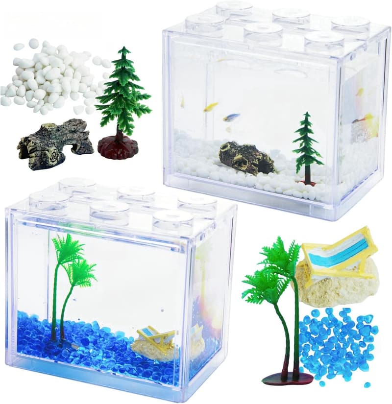 Mini Betta Fish Tank Kit with Gravel - 0.6 Gallon Aquarium (2 Pack)
