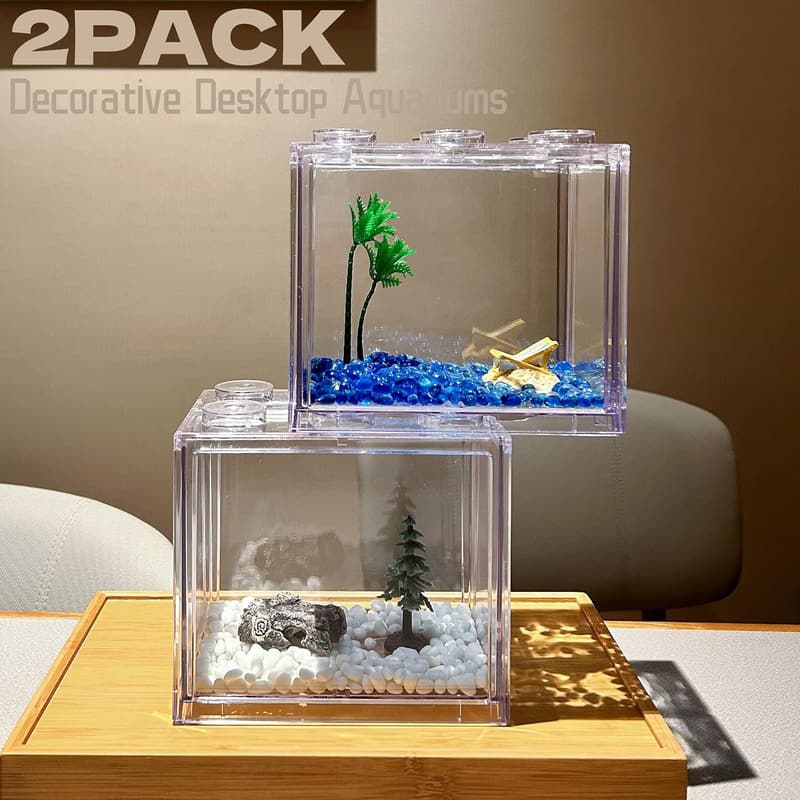 Mini Betta Fish Tank Kit with Gravel - 0.6 Gallon Aquarium (2 Pack)