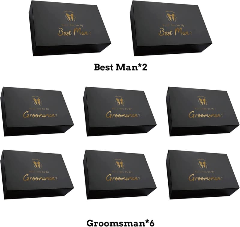 Groomsmen Proposal Gift Box Set - 8 Pieces, Black Letter Print