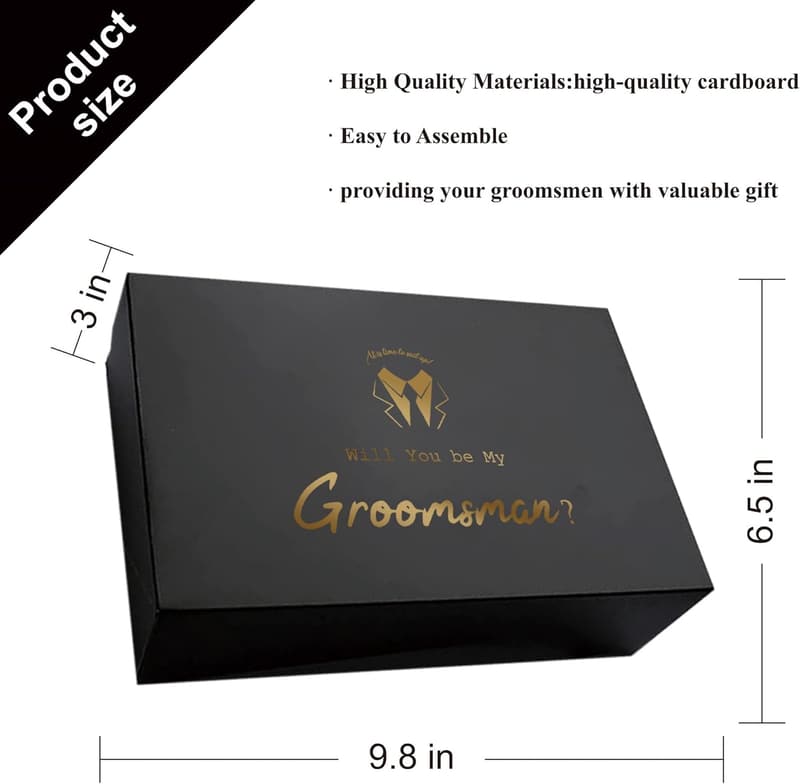 Groomsmen Proposal Gift Box Set - 8 Pieces, Black Letter Print