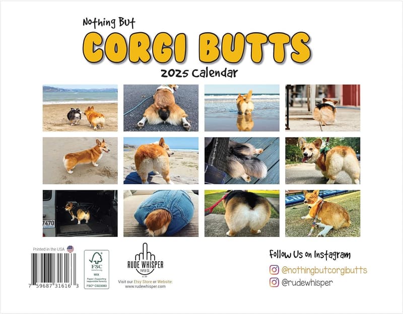 Funny Corgi Butts 2025 Calendar for Dog Lovers