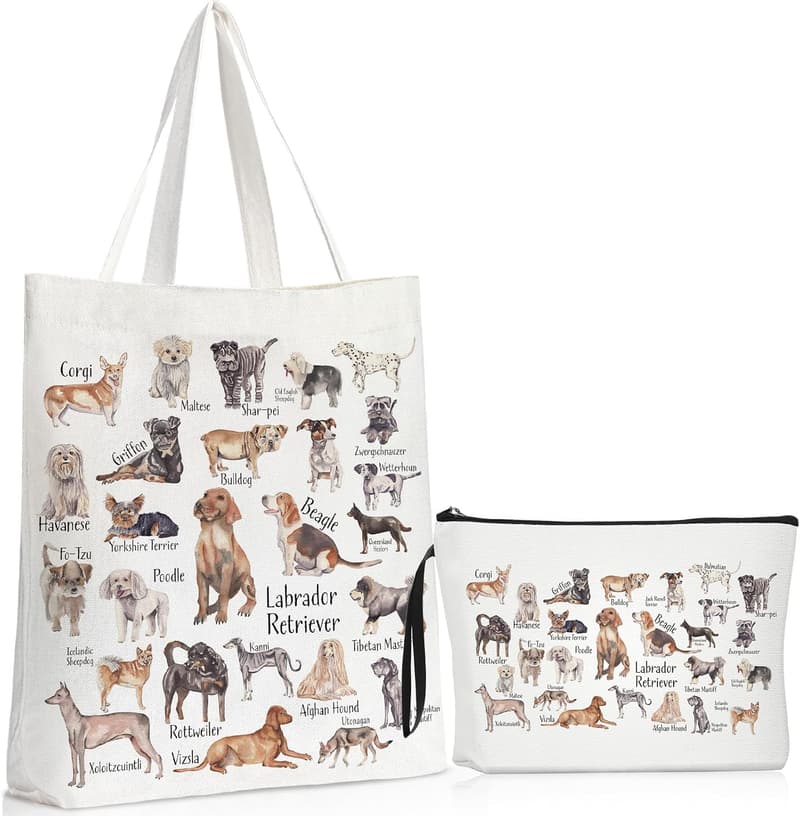 Pet Lover Canvas Tote & Makeup Bag Set for Women