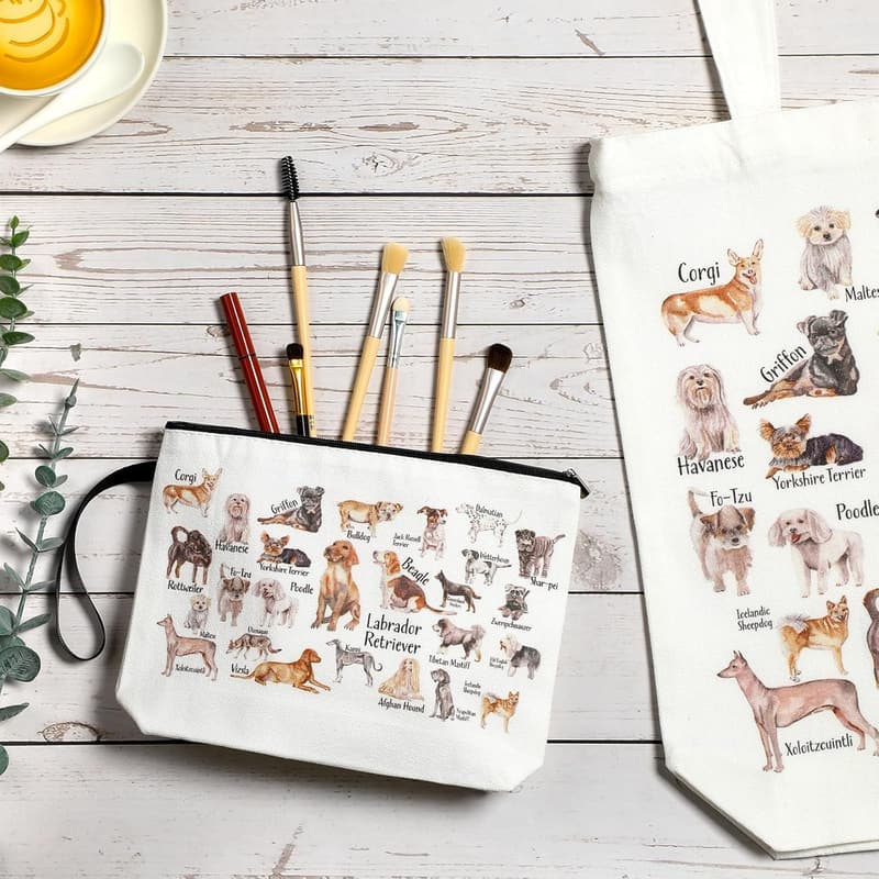 Pet Lover Canvas Tote & Makeup Bag Set for Women