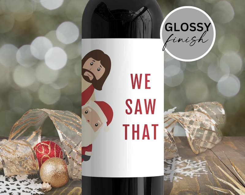 Funny Christmas Wine Bottle Labels Set of 4 for Adults