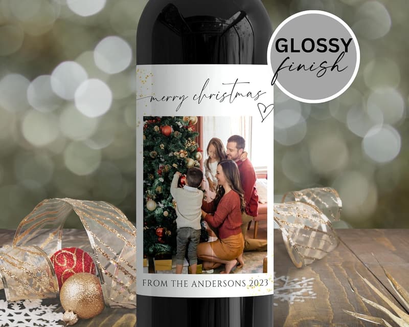 Personalized Christmas Wine Bottle Labels Set of 4